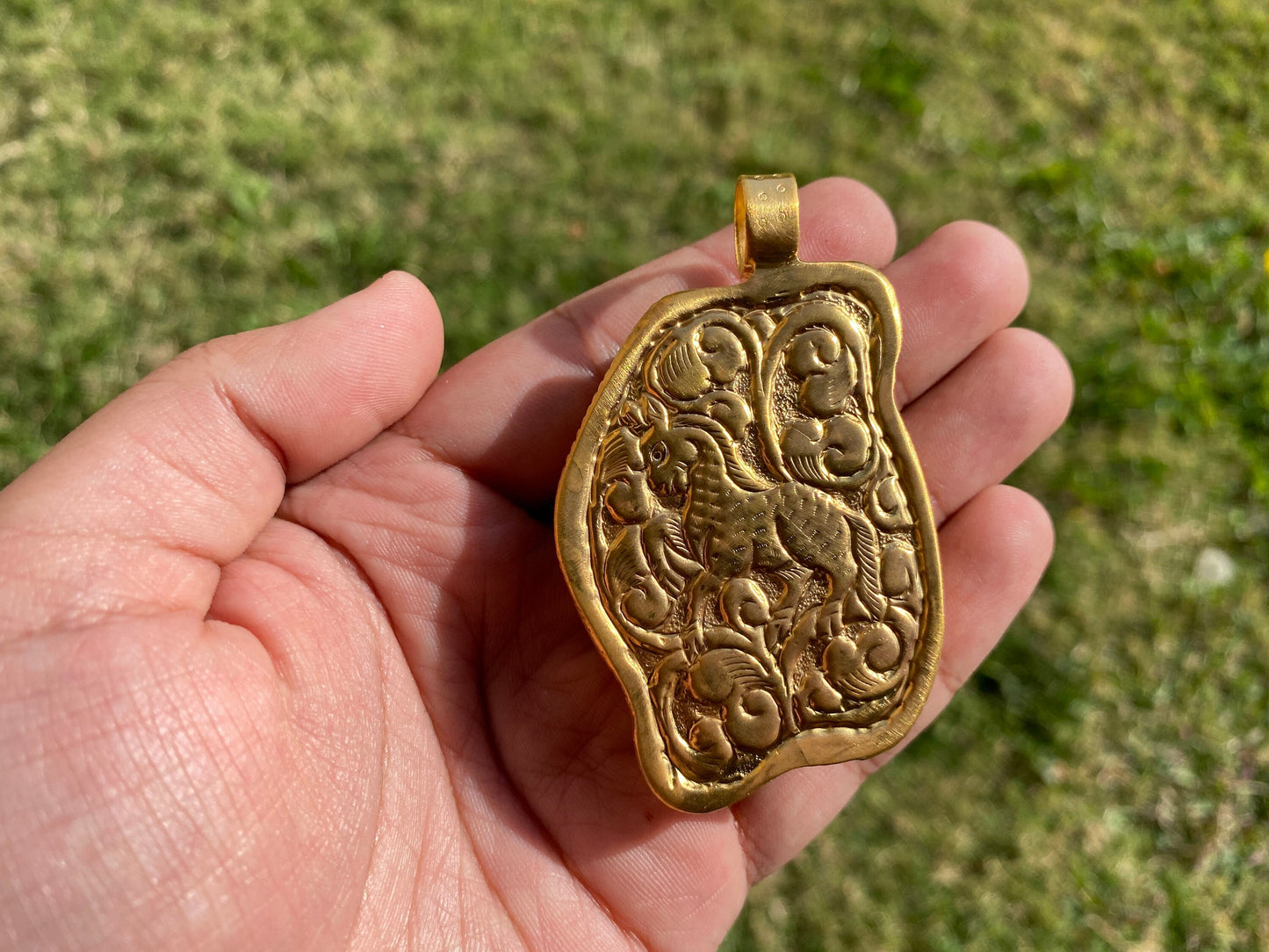 Angry Tiger Head Carved Bone Gold Pendant, Non Tarnish 18k Brushed Gold Overlay, Wild Tiger Jewelry, Wildlife Lovers Jewelry, Wild Animal