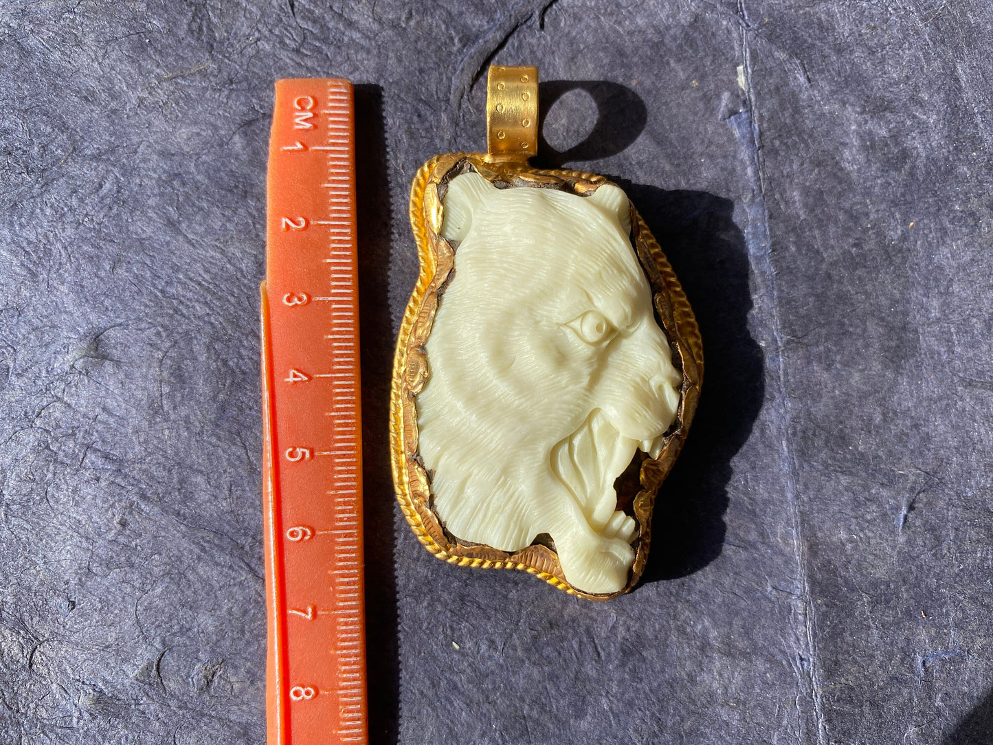 Angry Tiger Head Carved Bone Gold Pendant, Non Tarnish 18k Brushed Gold Overlay, Wild Tiger Jewelry, Wildlife Lovers Jewelry, Wild Animal