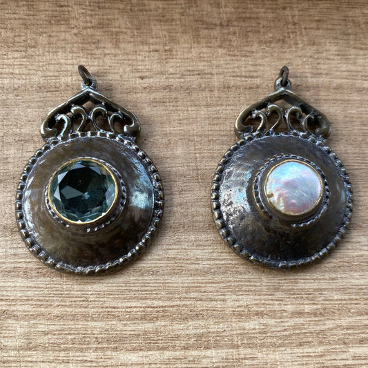 Antique Brass Small Pendant,Fresh Water Pearl Pendant,Faceted Green Topaz Gemstone,Latest Design for Earring/Necklace, Handmade Boho Jewelry