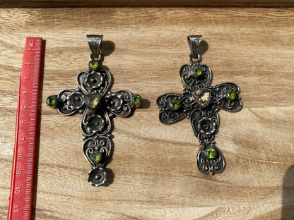 Antique Look Large Cross Pendant, Tibetan Silver Pendant,Faceted Period & Citrine Gemstone, Religious Jewelry, Religious Gift, Tibetan, Boho