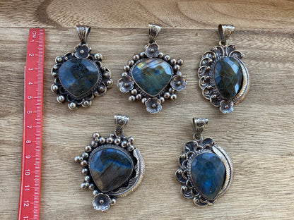 Labradorite Natural Stone Tibetan Silver Pendant, Anxiety Relief Pendant, Ethnic Jewelry, Jewelry Making, Necklace Pendant, Healing Crystal