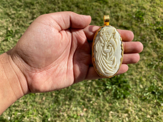 Aquarius Zodiac Symbol Carved Bone 18k Brushed Gold Overlay with Anti Tarnish Pendant, Horoscope Pendant, Zodiac Sign, Astrology Jewelry