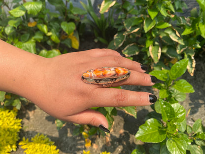 Artisan Crafted Adjustable Tibetan Silver Spiny Oyster Ring, Gift ideas, Antique Ring, Hammered Ring, Aesthetic ring.
