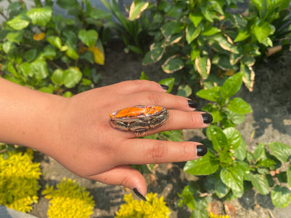 Artisan Crafted Adjustable Tibetan Silver Spiny Oyster Ring, Gift ideas, Antique Ring, Hammered Ring, Aesthetic ring.