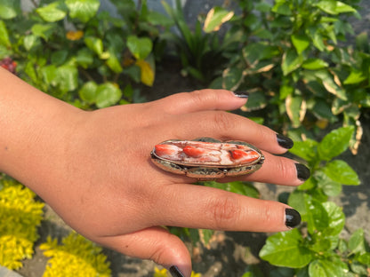 Artisan Crafted Adjustable Tibetan Silver Spiny Oyster Ring, Gift ideas, Antique Ring, Hammered Ring, Aesthetic ring.