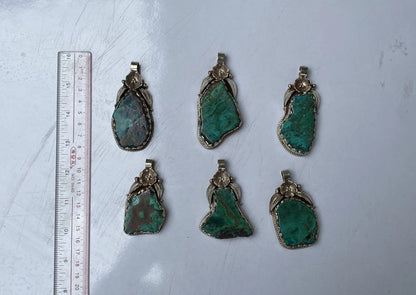 Artisan Crafted Raw Chrysocolla Pendant: Unique Boho Chic Accessory, Healing & Stylish Gift,  Handmade with Floral Design, Natural Gemstone.