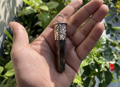 Artisan Labradorite Pendant in Hammered Tibetan Silver | Jewelry for Men or Women, Big Pointed Pendant, Unique Healing Pendant, Daily Wear