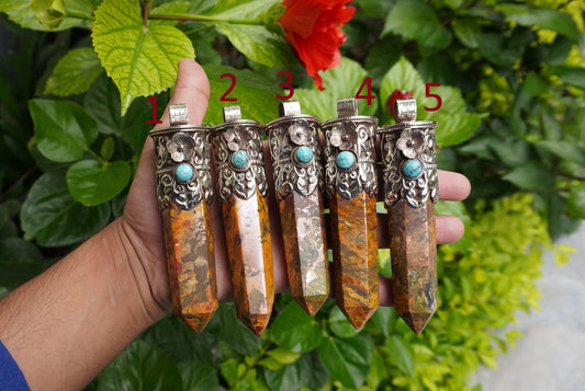 Artisanal Design: Long Yellow Jasper Tower Pendant with Unique Gemstone and Silver, Aesthetic and Durable wears, Handmade Pointed Pendants.