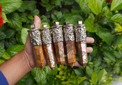 Artisanal Design: Long Yellow Jasper Tower Pendant with Unique Gemstone and Silver, Aesthetic and Durable wears, Handmade Pointed Pendants.