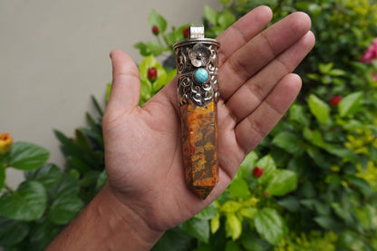 Artisanal Design: Long Yellow Jasper Tower Pendant with Unique Gemstone and Silver, Aesthetic and Durable wears, Handmade Pointed Pendants.
