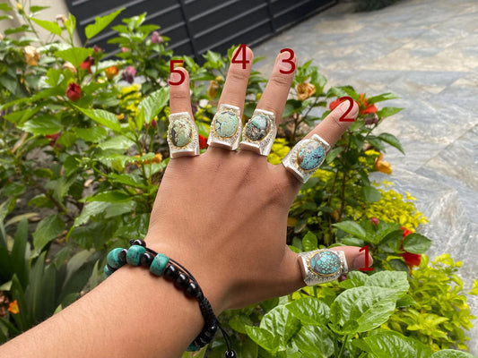 Artistry From Nepal: Handmade Turquoise Hippie Ring, Adjustable Ring, Hammered Ring, Two Tone Ring.