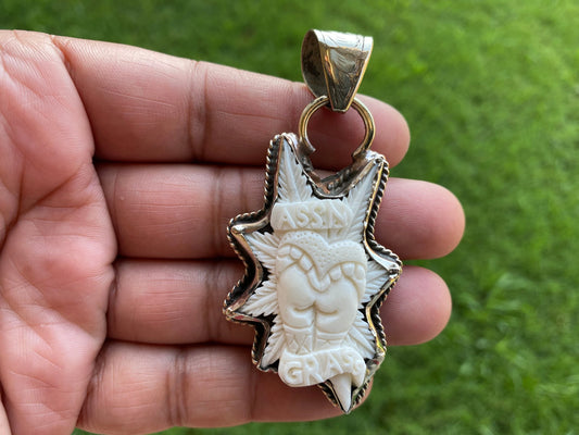 Ass N Grass Weed Buffalo Bone Tibetan Silver Pendant, Stoner Jewelry, Pot Necklace Pendant, Marijuana Jewelry, Popular Weed Pendant,