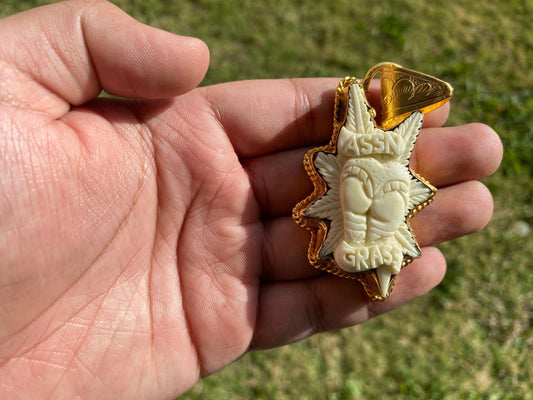 Ass & Grass Weed Buffalo Bone 18K Matte Gold Overlay Pendant, Stoner Jewelry, Pot Necklace Pendant, Marijuana Jewelry, Popular Weed Pendant