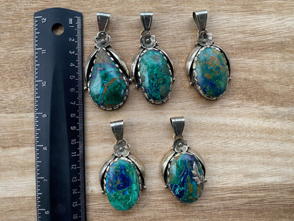 Azurite with Malachite Natural Rare Stone Tibetan Silver Pendant, Handcrafted Jewelry, Unique Stone Pendant, Ethnic Inspired Jewelry
