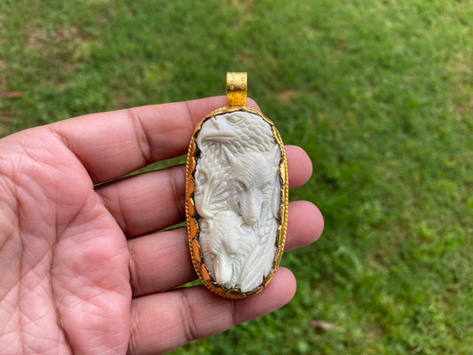 Bear & Eagle Buffalo Bone High Quality 18K Matte Gold Overlay Non Tarnish Pendant, Jewelry for Men or Women, Animal Lover Pendant