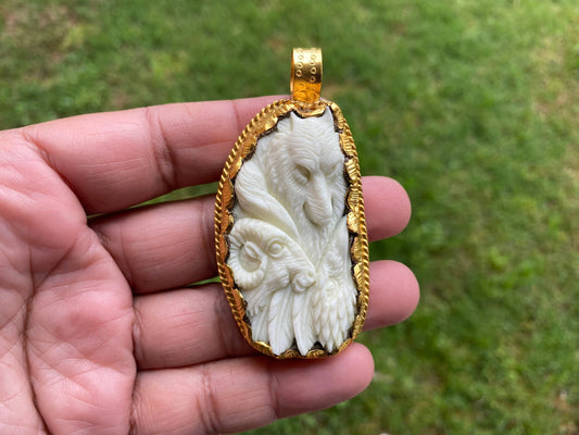Bear & Sheep Carved Buffalo Bone, 18k Matte Gold Overlay with Anti Tarnish Pendant, Unisex Pendant, Necklace Pendant, Animal Lovers Jewelry