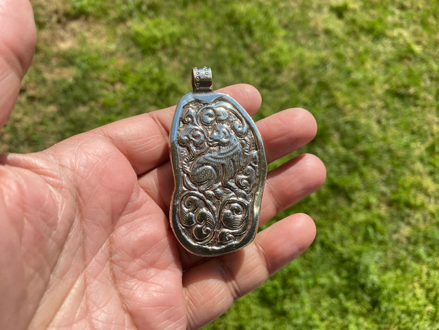Bear & Sheep Hand carved Buffalo Bone Tibetan Silver Pendant, Unisex Pendant, Necklace Pendant, Animal Lovers Jewelry, Tribal Jewelry, Boho
