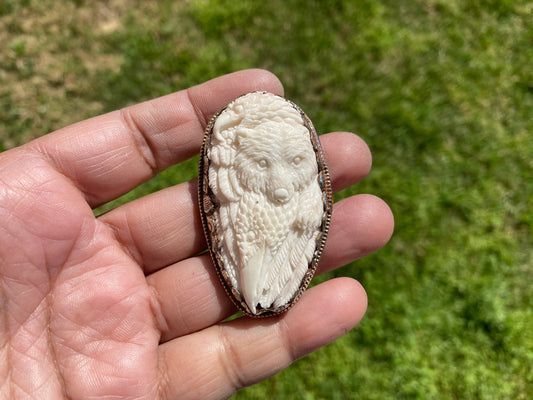 Bear with Eagle Buffalo Bone Hand Carved Tibetan Silver Pendant, Repousse Silver Pendant, Jewelry for Men or Women, Animal Lover Pendant