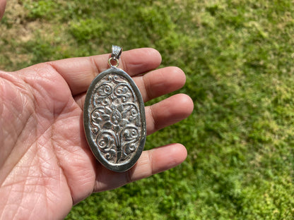 Bear with Eagle Buffalo Bone Hand Carved Tibetan Silver Pendant, Repousse Silver Pendant, Jewelry for Men or Women, Animal Lover Pendant