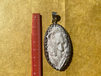Bear with Eagle Buffalo Bone Hand Carved Tibetan Silver Pendant, Repousse Silver Pendant, Jewelry for Men or Women, Animal Lover Pendant