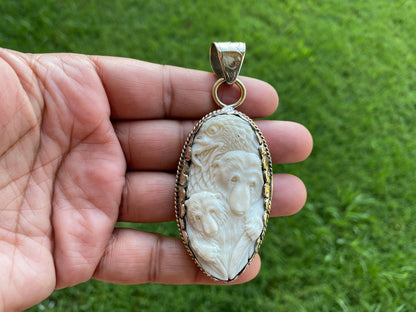 Bear with Eagle Tibetan Silver Pendant, Hand Carved Bone Pendant, Jewelry for Men or Women, Animal Lover Pendant, Boho, Ethnic Jewelry