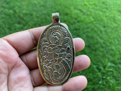 Bear with Lady Face Pendant, Hand Carved Buffalo Bone Tibetan Silver Pendant, Women's or Men Jewelry, Tribal Jewelry, Ethnic Boho Jewelry,