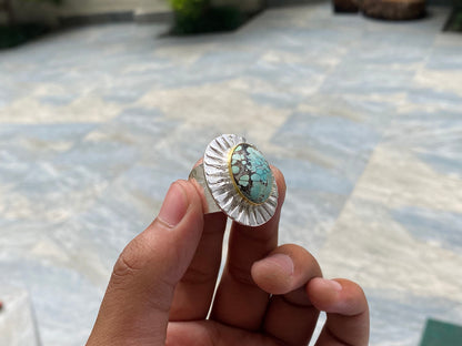 Beautiful Handmade Ring - Gold & Silver Overlay on Brass, Natural Gemstone Ring, Adjustable Ring, Boho fashion Ring, Unisex Ring.