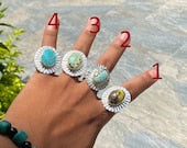 Beautiful Handmade Ring - Gold & Silver Overlay on Brass, Natural Gemstone Ring, Adjustable Ring, Boho fashion Ring, Unisex Ring.