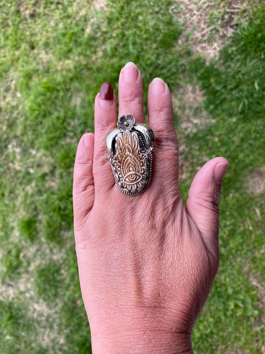 Big Adjustable Bone Carved Hamsa Tibetan Silver Ring, Statement Ring,  Hand of Fatima, Protection Hand, Good Luck Jewelry, Hand of God Ring