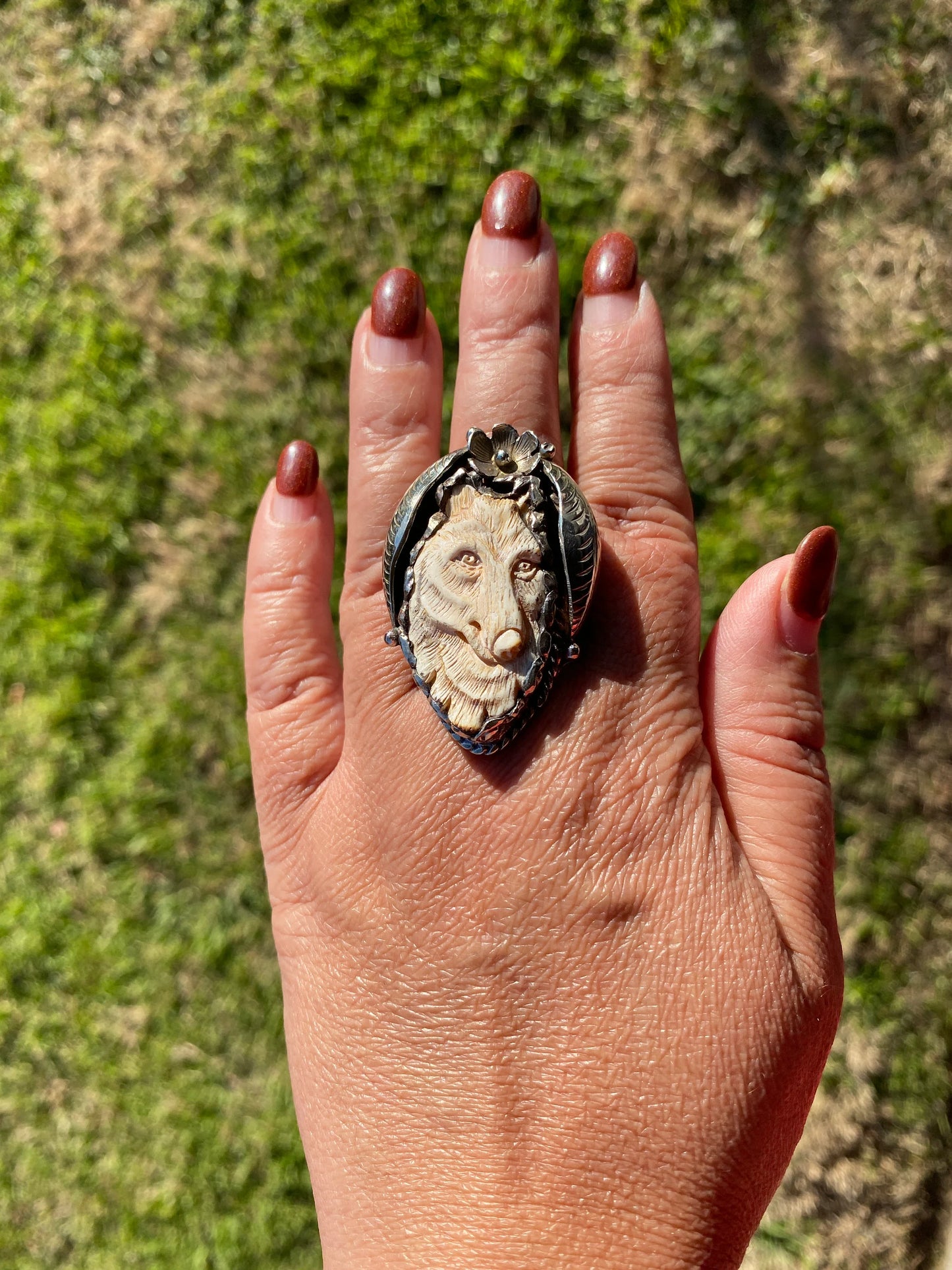 Big Adjustable Bone Carved Tibetan Silver Ring, Om Ring, Dog Face, Cross, Middle Finger, Marijuana Leaf Ring, Punk Biker Rings, Punk Jewelry