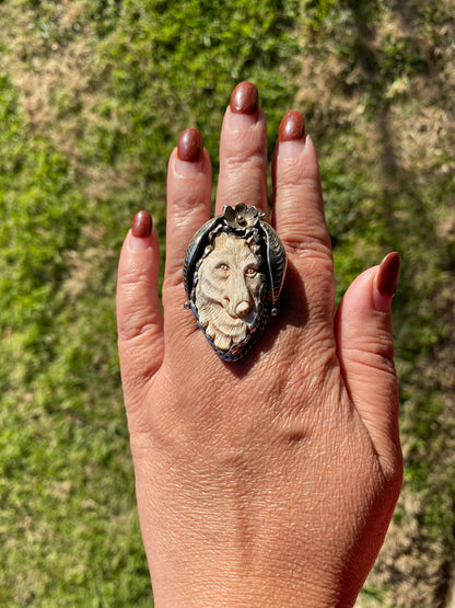 Big Adjustable Bone Carved Tibetan Silver Ring, Om Ring, Dog Face, Cross, Middle Finger, Marijuana Leaf Ring, Punk Biker Rings, Punk Jewelry