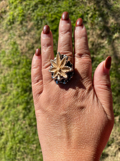 Big Adjustable Bone Carved Tibetan Silver Ring, Om Ring, Dog Face, Cross, Middle Finger, Marijuana Leaf Ring, Punk Biker Rings, Punk Jewelry