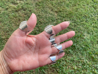 Big Adjustable Crunch Shell Two Tone Ring, Brushed Gold and Silver Overlay, Wide Band, Hippie Ring, Hammered Ring, Marine Inspired Ring