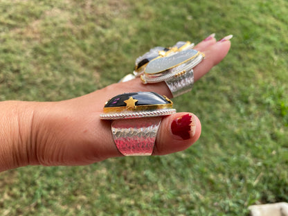 Big Adjustable Druzy Ring, Two Tone Gold with Silver Overlay, Wide Band Ring, Hippie Rings, Unique Jewelry, Fashion Ring, Handmade Jewelry