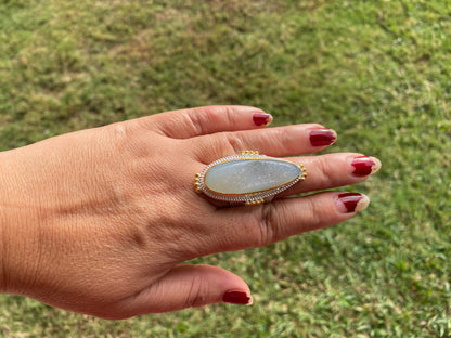 Big Adjustable Druzy Ring, Two Tone Gold with Silver Overlay, Wide Band Ring, Hippie Rings, Unique Jewelry, Fashion Ring, Handmade Jewelry