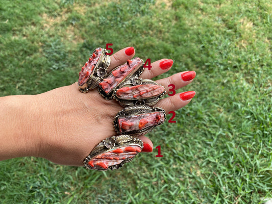 Big Adjustable Natural Spiny Oyster Tibetan Silver Ring, Spiny Oyster Jewelry, Southwest Ring, Statement Ring, Native American Style