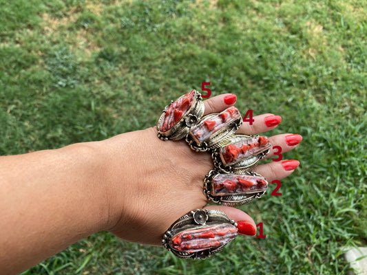 Big Adjustable Natural Spiny Oyster Tibetan Silver Ring, Spiny Oyster Jewelry, Southwest Ring, Statement Ring, Native American Style