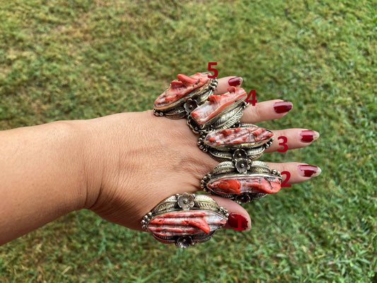 Big Adjustable Natural Spiny Oyster Tibetan Silver Ring, Spiny Oyster Jewelry, Southwest Ring, Statement Ring, Native American Style