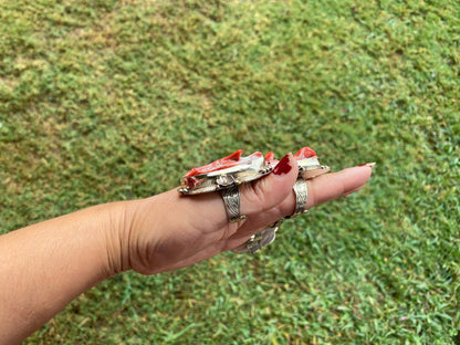 Big Adjustable Natural Spiny Oyster Tibetan Silver Ring, Spiny Oyster Jewelry, Southwest Ring, Statement Ring, Native American Style