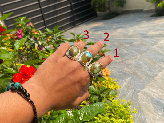 Natural Turquoise adorned Adjustable Ring, Gold and Silver overlay over Brass, Aesthetic Ring, Gift for her.