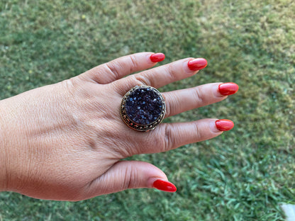 Big Adjustable Raw Amethyst Geode Tibetan Silver Ring, Purple Raw Stone Rings, Amethyst Crystal Ring, Statement Rings, Chunky Bohemian Ring