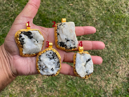 Big Chunky Raw Natural Rainbow Moonstone Pendant, Non Tarnish Brushed Gold Overlay, Raw Crystal Jewelry, Crown Chakra, Elegant Design
