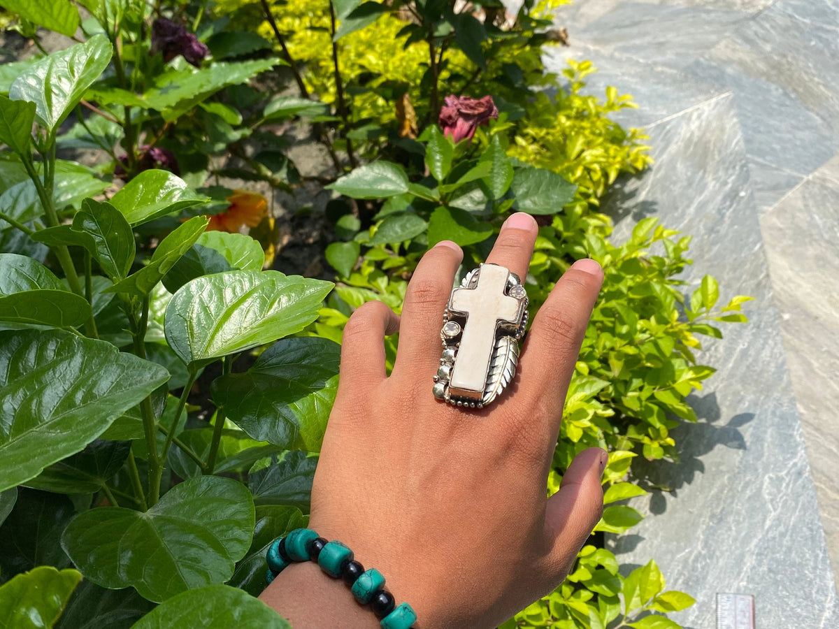 Big Cross Carved Adjustable Ring, Daily wear, Hippie Ring, Buffalo bone Ring, Handmade Ring, Unisex Ring, Calming Ring, Healing Ring.