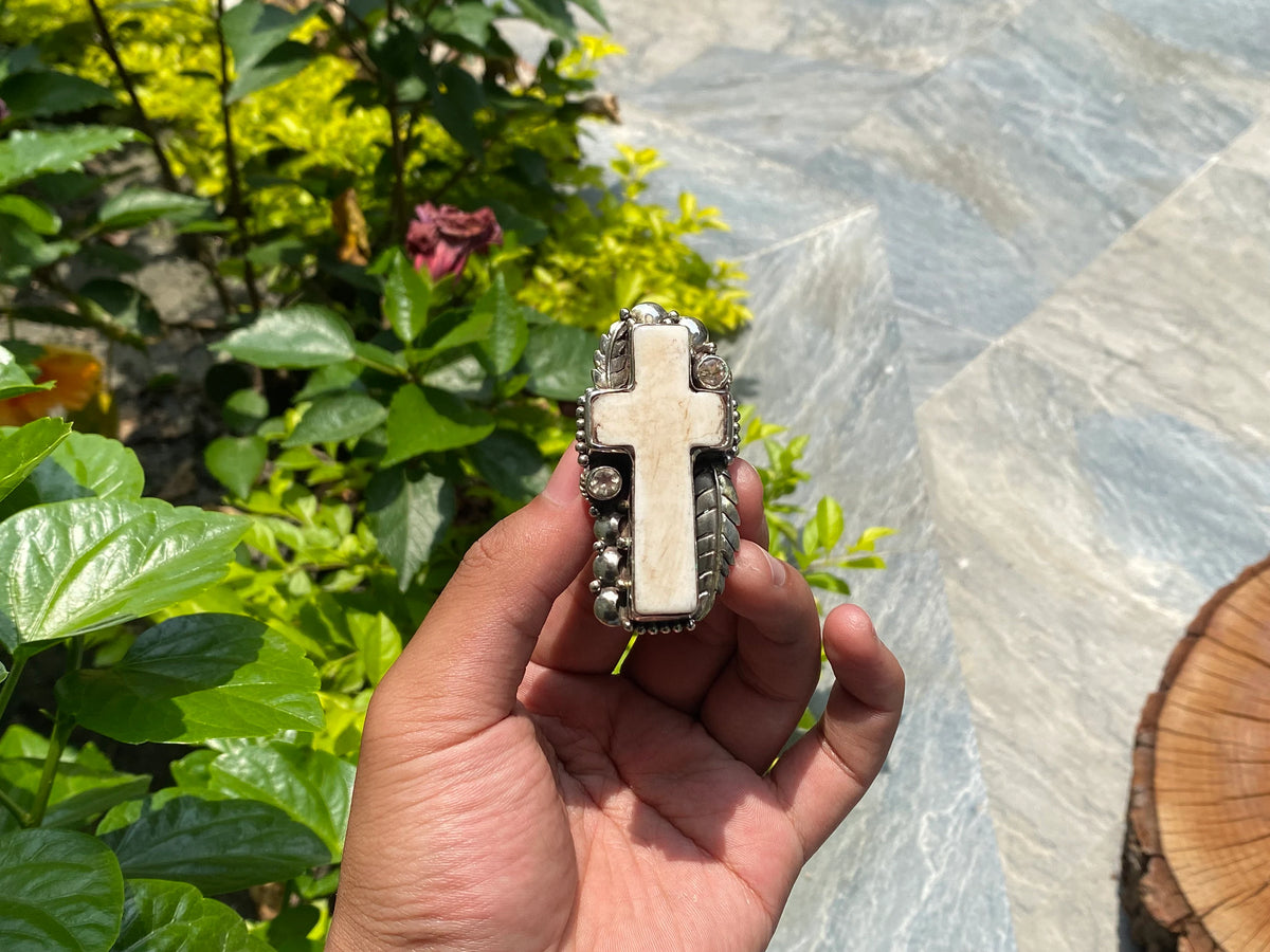 Big Cross Carved Adjustable Ring, Daily wear, Hippie Ring, Buffalo bone Ring, Handmade Ring, Unisex Ring, Calming Ring, Healing Ring.