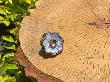 Big Floral Designed Sea Shell Adjustable Handmade Ring, Tibetan Silver Ring.