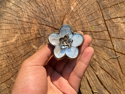 Big Hammered Flower Shaped Adjustable Ring, Tibetan Silver Ring.
