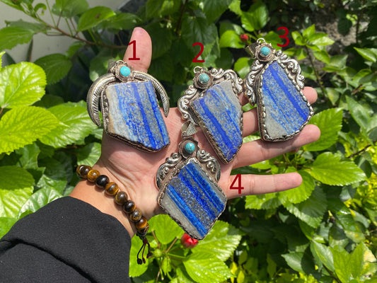 Big Natural Raw Lapis Pendant adorned with Tibetan Silver, Turquoise Pendant, Floral designed Pendant, Gift ideas, DailyWearHealingPendant.