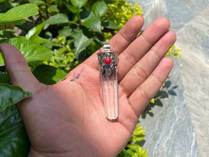 Big Pointed Natural Pendant, Gemstone pendant, Pendant for Daily wear, Handmade Pendant, Healing pendant, Coral Adorned Pendant.