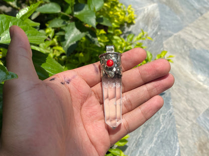 Big Pointed Natural Pendant, Gemstone pendant, Pendant for Daily wear, Handmade Pendant, Healing pendant, Coral Adorned Pendant.