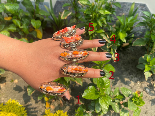 Big Spiny Orange Oyster Adjustable Ring, Unisex Ring made with Tibetan Silver.